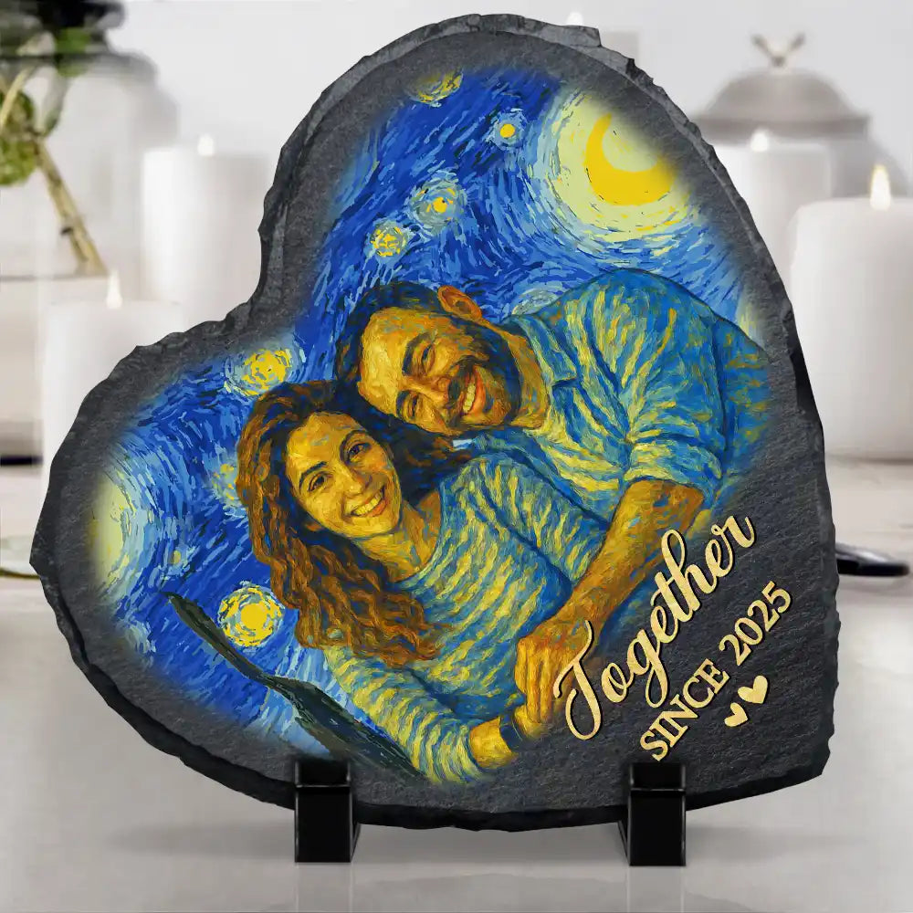 Gift For Couples,Gift For Husband,Gift For Wife,Gift For Boyfriend,Gift For Girlfriend - Custom Photo You & Me We Got This Under Starry Night - Personalized Heart Memorial Garden Stone