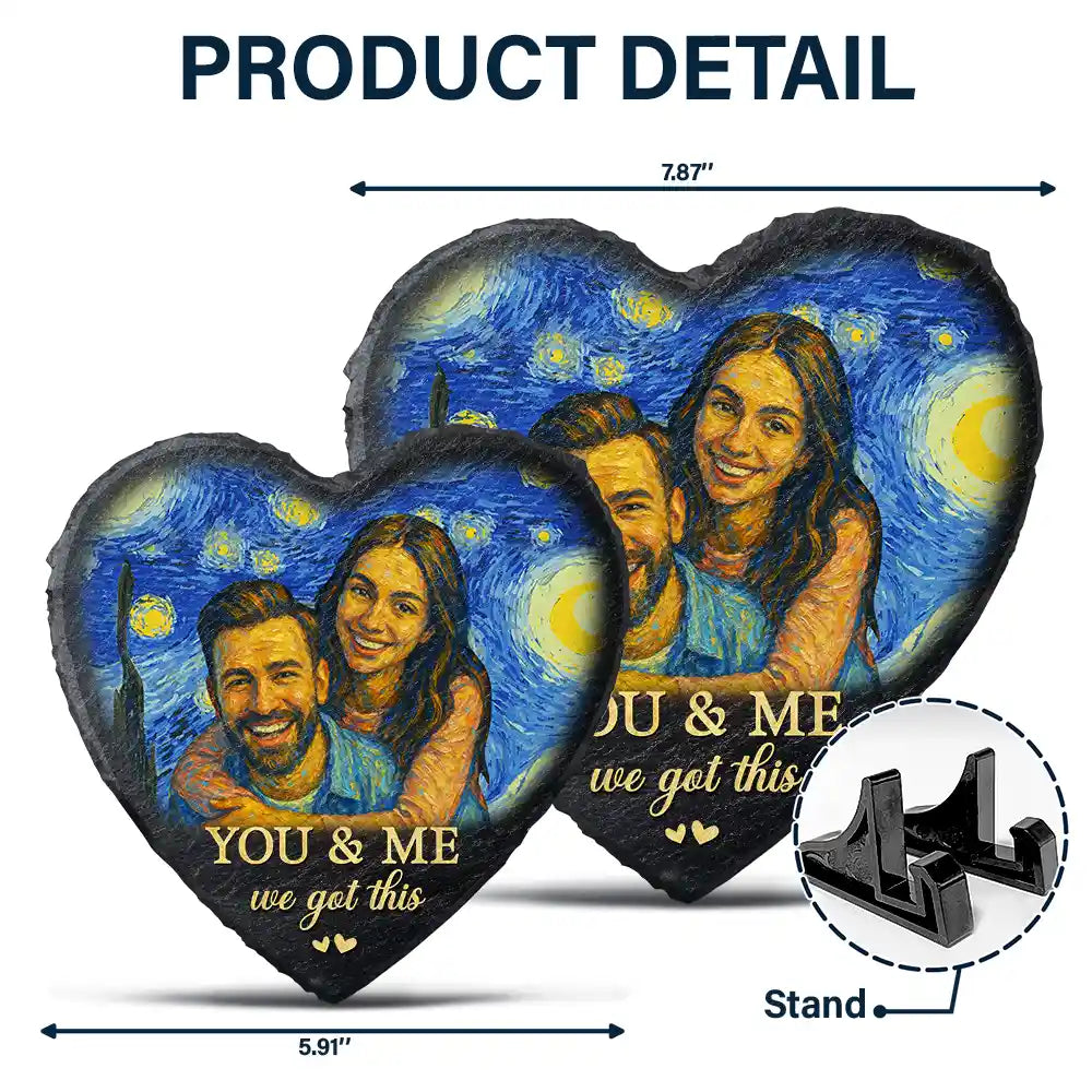 Gift For Couples,Gift For Husband,Gift For Wife,Gift For Boyfriend,Gift For Girlfriend - Custom Photo You & Me We Got This Under Starry Night - Personalized Heart Memorial Garden Stone
