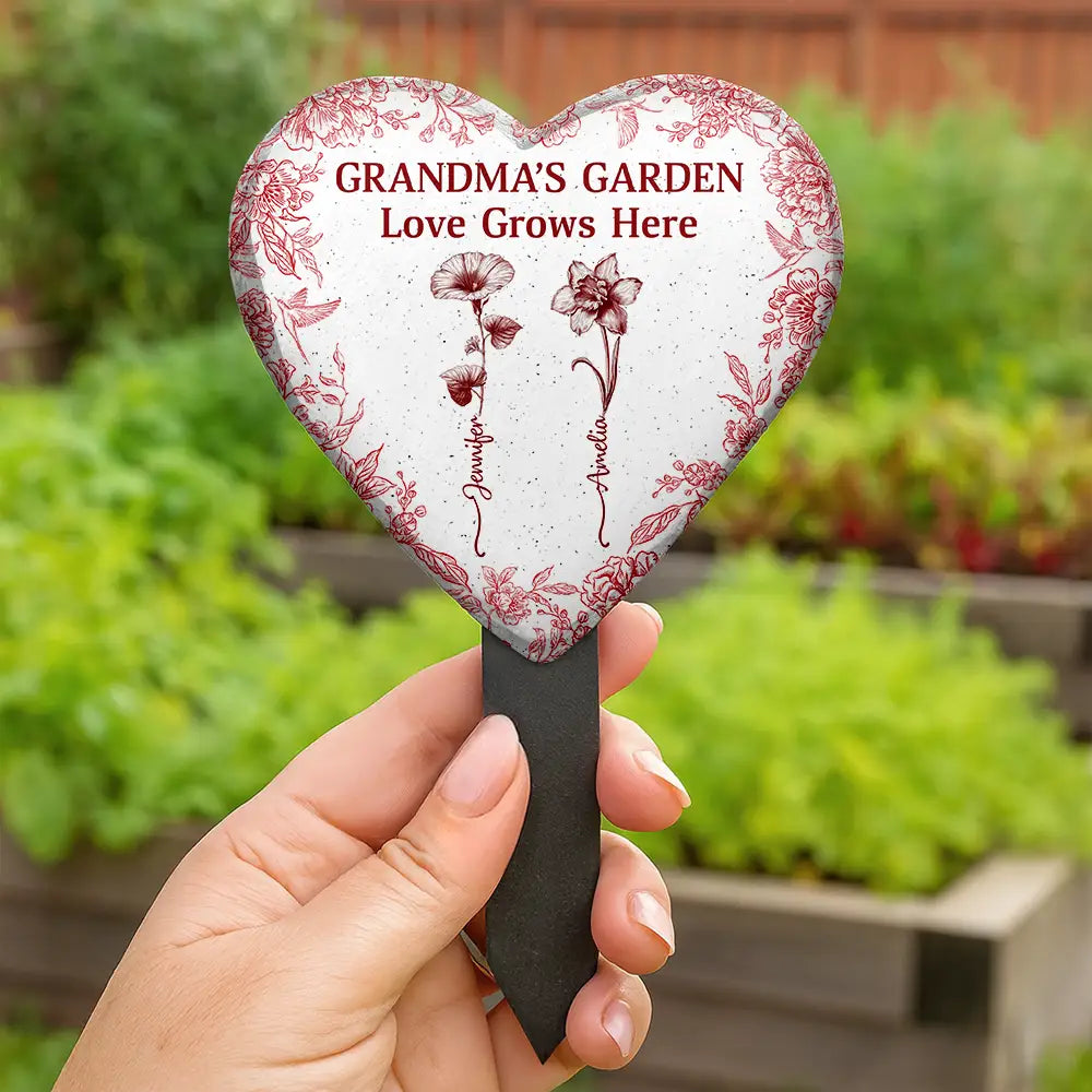 Gift For Grandma,Gift For Mother,Happy - Grandma's Garden Love Grows Here Toile Flower - Personalized Heart Slate Garden Stake