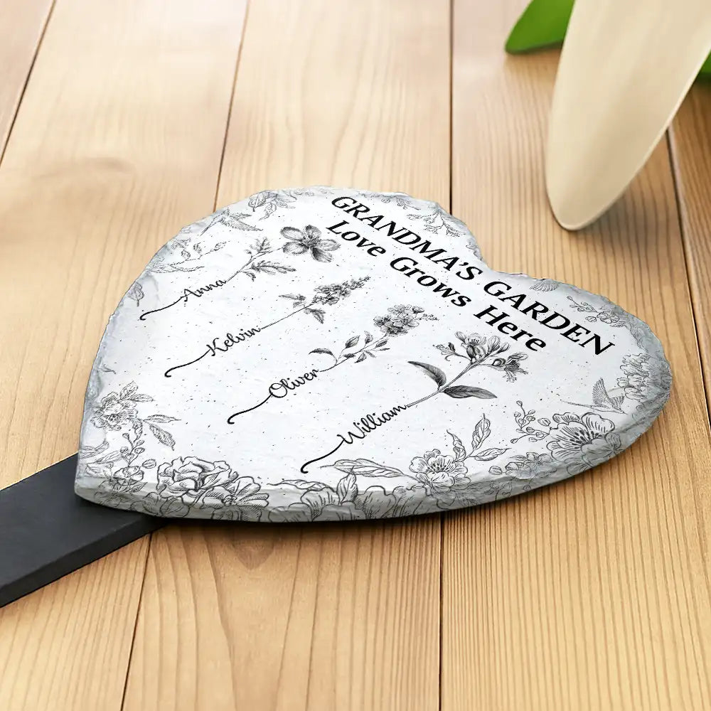 Gift For Grandma,Gift For Mother,Happy - Grandma's Garden Love Grows Here Toile Flower - Personalized Heart Slate Garden Stake