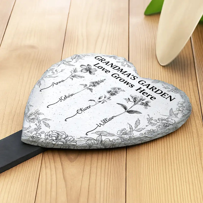 Gift For Grandma,Gift For Mother,Happy - Grandma's Garden Love Grows Here Toile Flower - Personalized Heart Slate Garden Stake