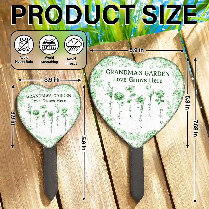 Gift For Grandma,Gift For Mother,Happy - Grandma's Garden Love Grows Here Toile Flower - Personalized Heart Slate Garden Stake