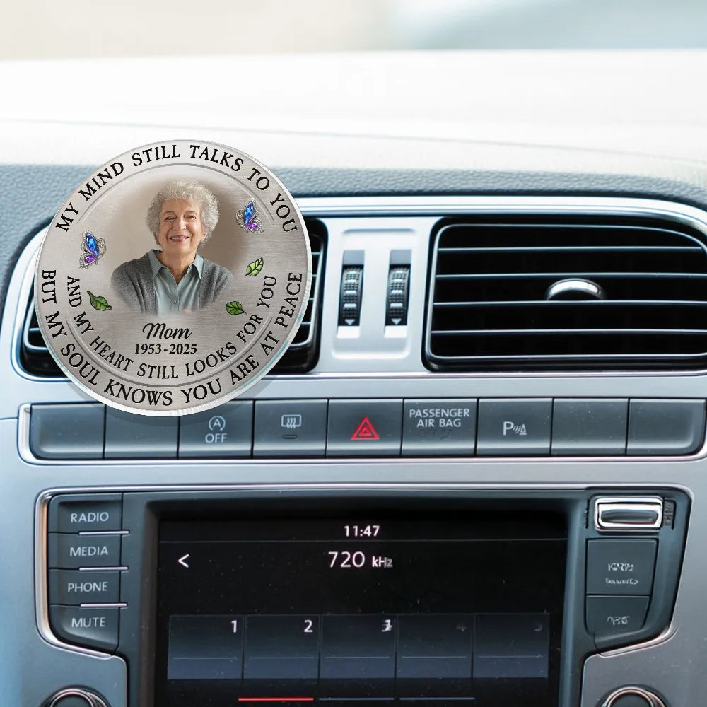 Memorial,Family,Parents,Gift For Grandparents,Custom Photo,Sad - Custom Photo Memorial My Mind Still Talks To You - Personalized Acrylic Car Vent Clip