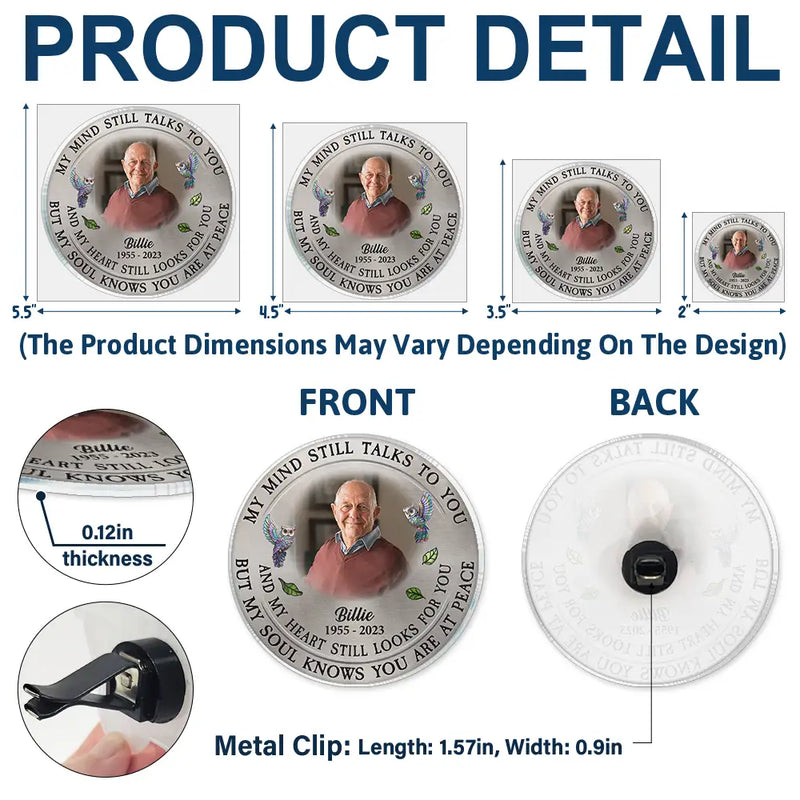 Memorial,Family,Parents,Gift For Grandparents,Custom Photo,Sad - Custom Photo Memorial My Mind Still Talks To You - Personalized Acrylic Car Vent Clip