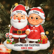 Christmas,Gift For Couples,Old Couples,Gift For Husband,Gift For Wife,Love - Santa Couple Growing Old Together - Personalized Custom Shaped Acrylic Ornament