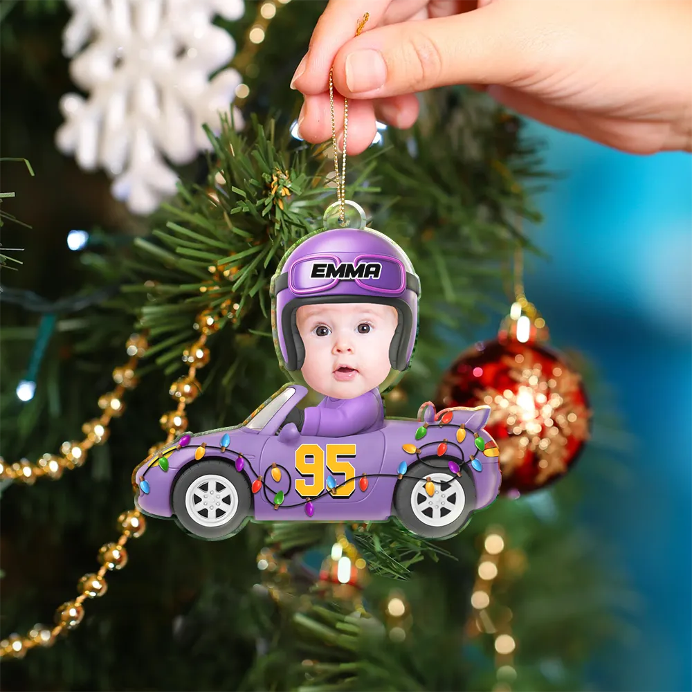 Gift For Kids,Gift For Grandkids,Custom Photo,Christmas,Funny - Custom Photo Funny Kid Face Car Toys - Personalized Custom Shaped Acrylic Ornament