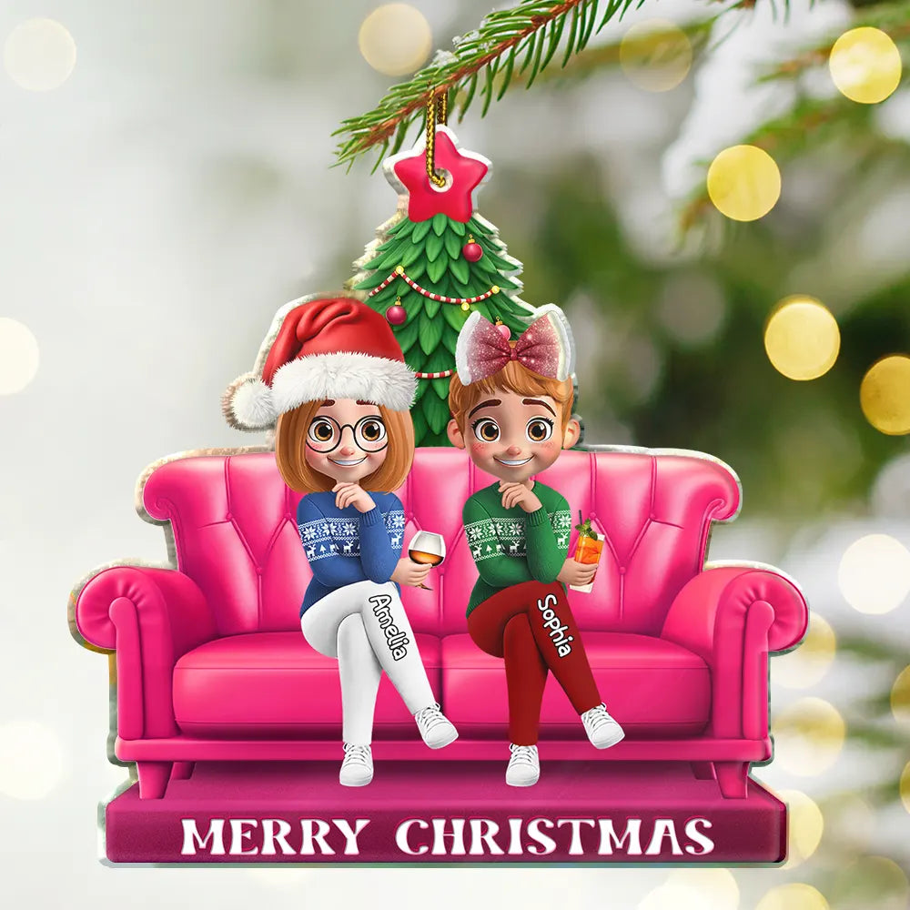 Gift For Bestie,Gift For Sisters,Christmas,Happy - 3D Effect Besties Forever Christmas - Personalized Custom Shaped Acrylic Ornament