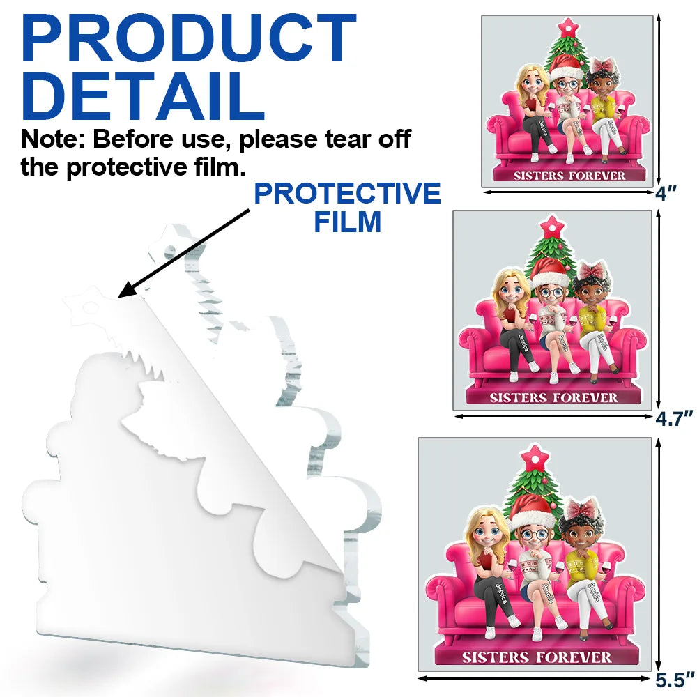 Gift For Bestie,Gift For Sisters,Christmas,Happy - 3D Effect Besties Forever Christmas - Personalized Custom Shaped Acrylic Ornament