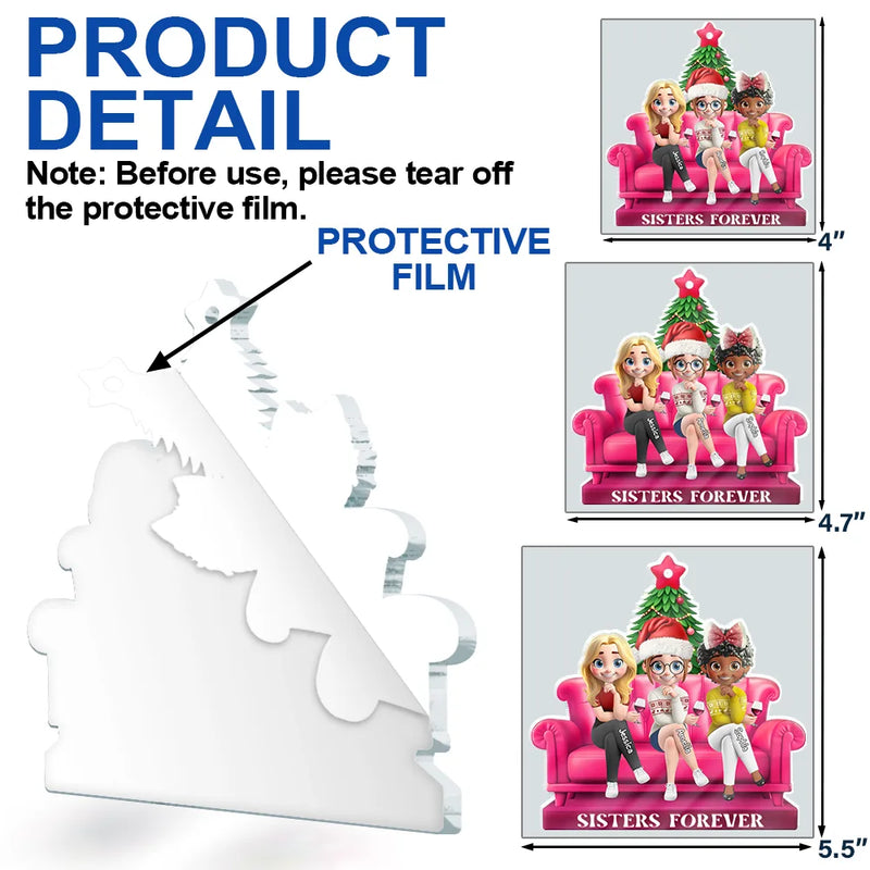 Gift For Bestie,Gift For Sisters,Christmas,Happy - 3D Effect Besties Forever Christmas - Personalized Custom Shaped Acrylic Ornament