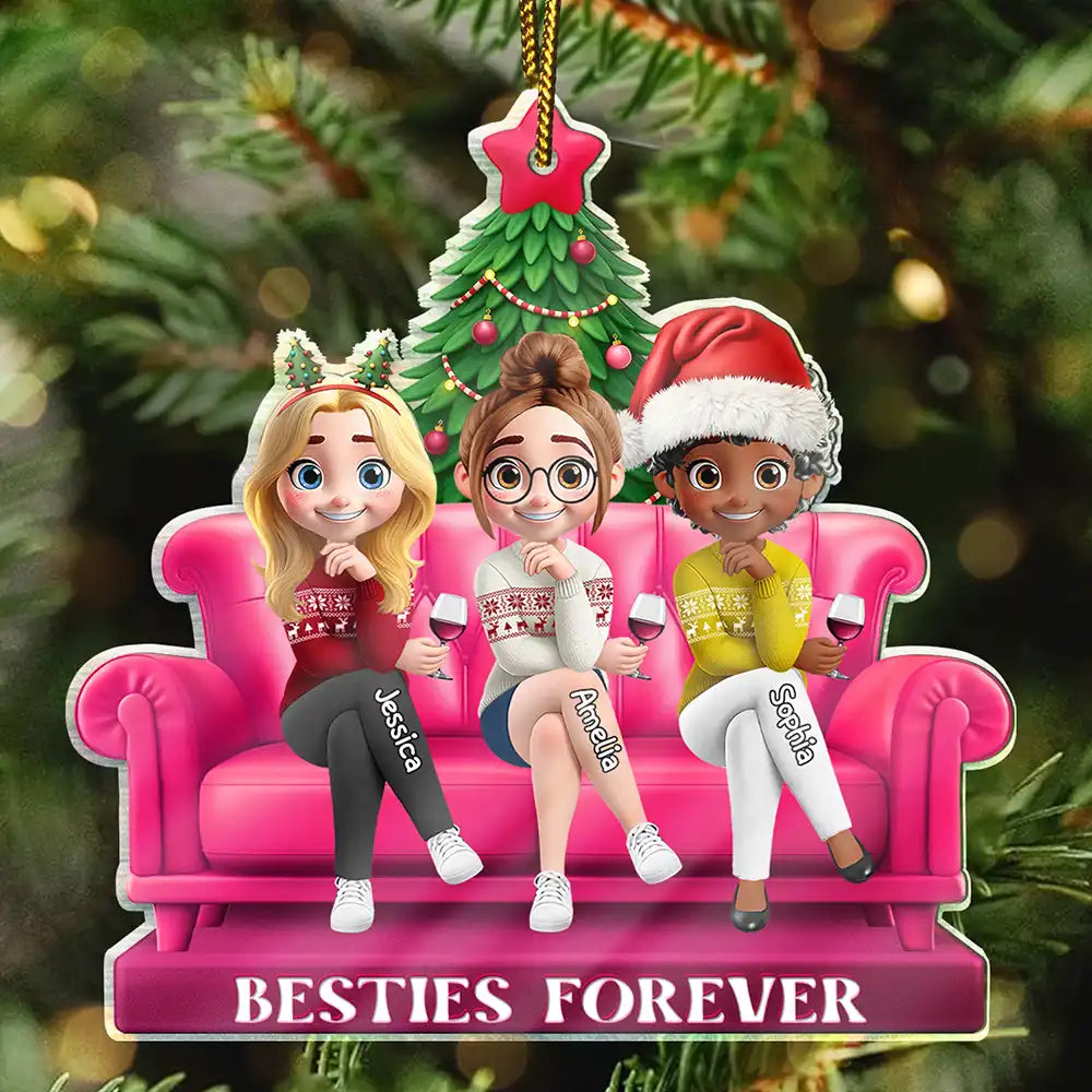 Gift For Bestie,Gift For Sisters,Christmas,Happy - 3D Effect Besties Forever Christmas - Personalized Custom Shaped Acrylic Ornament