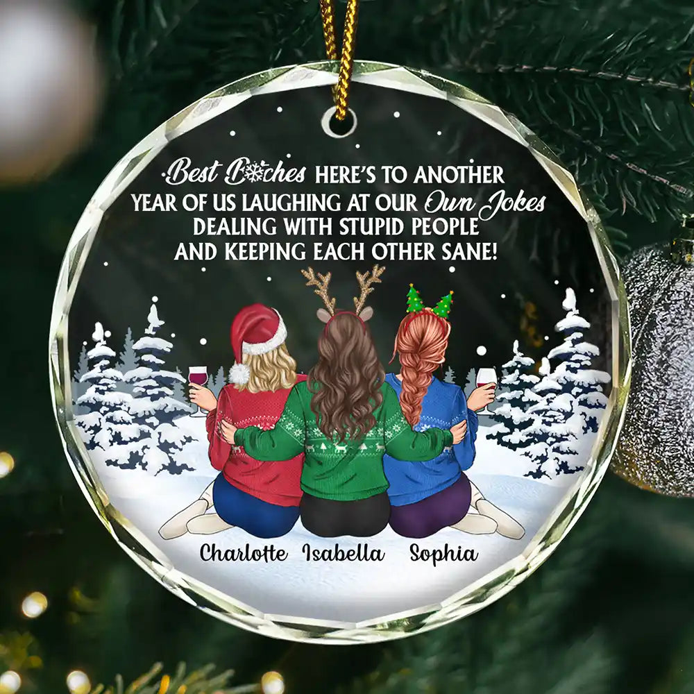 Sitting Besties Here's To Another Year Of Us - Personalized Circle Glass Ornament