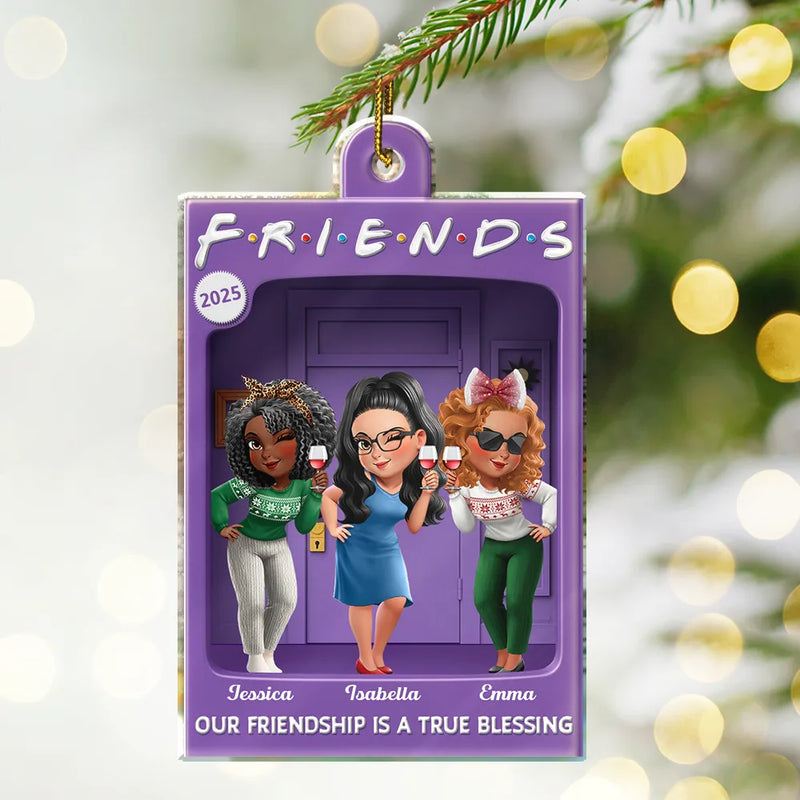 Gift For Bestie,Happy,Christmas,Gift For Sisters,Top Market - Our Friendship Is A True Blessing Purple Toy Box - Personalized Custom Shaped Acrylic Ornament