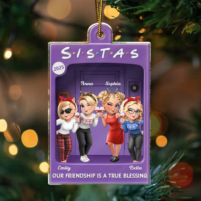 Gift For Bestie,Happy,Christmas,Gift For Sisters,Top Market - Our Friendship Is A True Blessing Purple Toy Box - Personalized Custom Shaped Acrylic Ornament