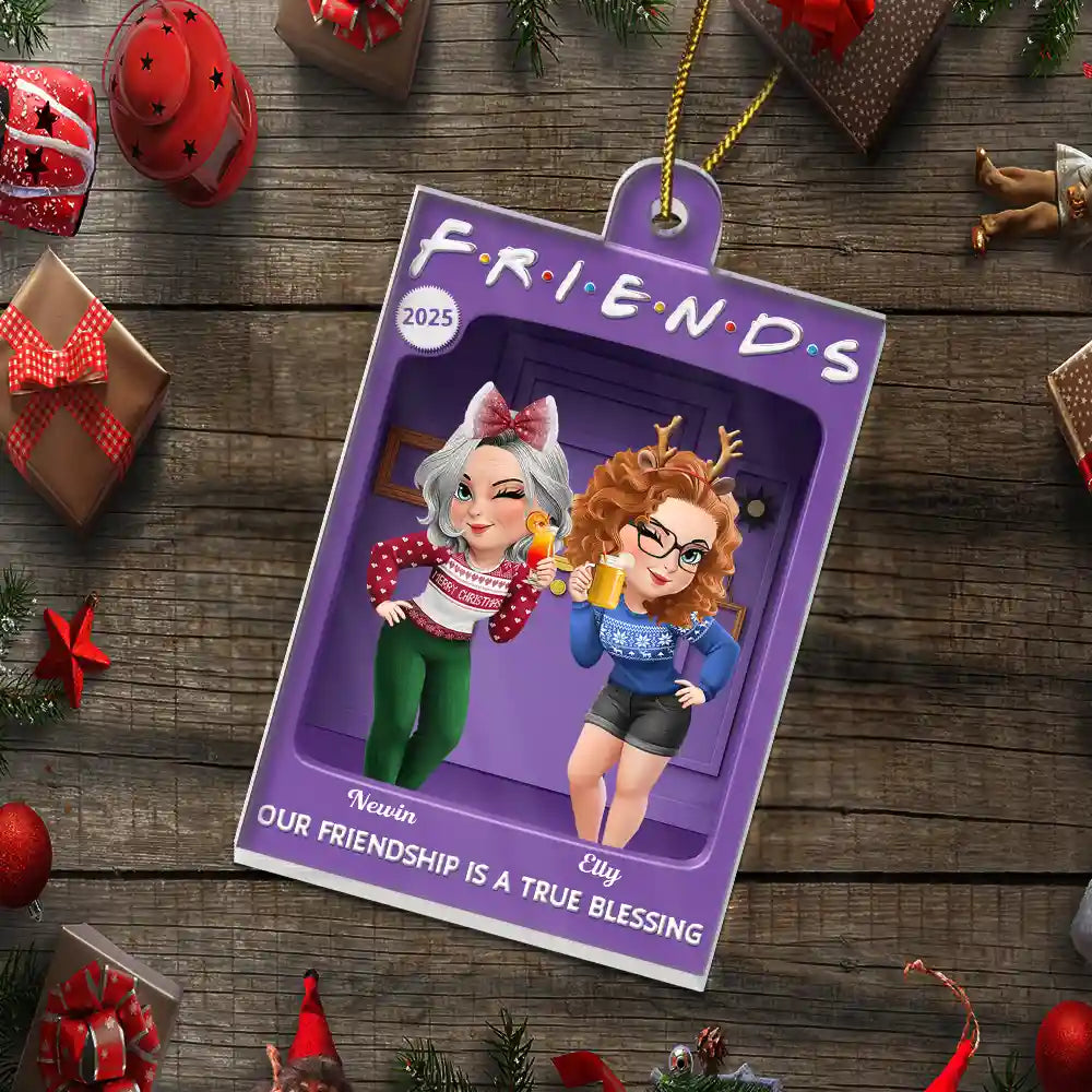 Gift For Bestie,Happy,Christmas,Gift For Sisters,Top Market - Our Friendship Is A True Blessing Purple Toy Box - Personalized Custom Shaped Acrylic Ornament