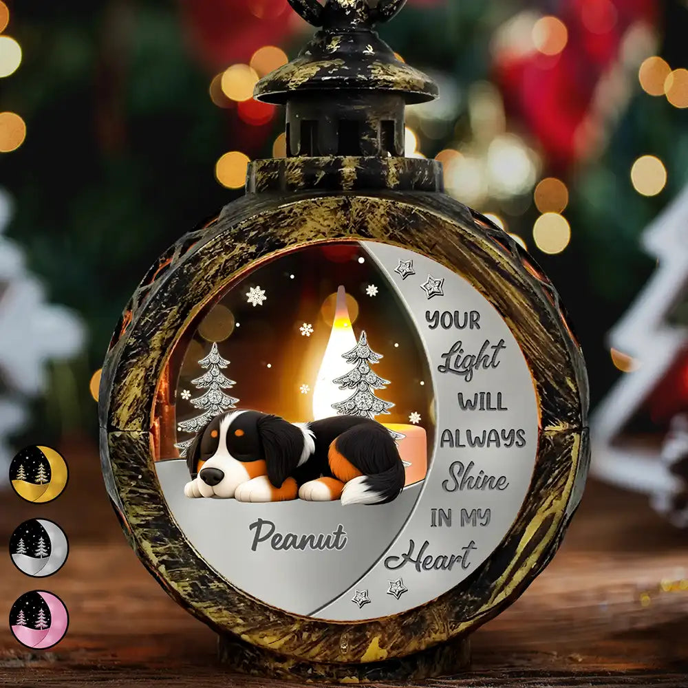 Pet Lovers,Pet Mom,Pet Dad,Dog Lovers,Dog Mom,Dog Dad,Christmas,Sad - Your Light Will Always Shine In My Heart Printed Gemstones Art - Personalized Candlelight Lantern Ornament