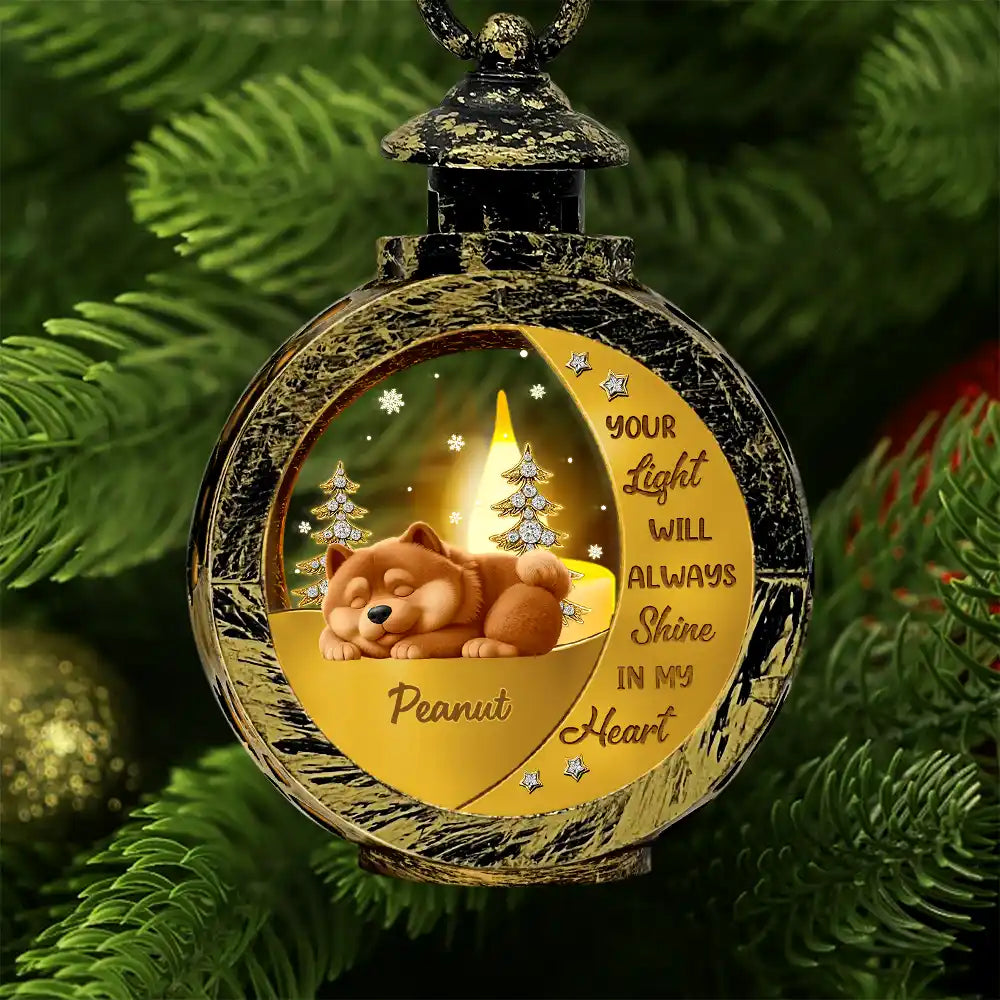 Pet Lovers,Pet Mom,Pet Dad,Dog Lovers,Dog Mom,Dog Dad,Christmas,Sad - Your Light Will Always Shine In My Heart Printed Gemstones Art - Personalized Candlelight Lantern Ornament
