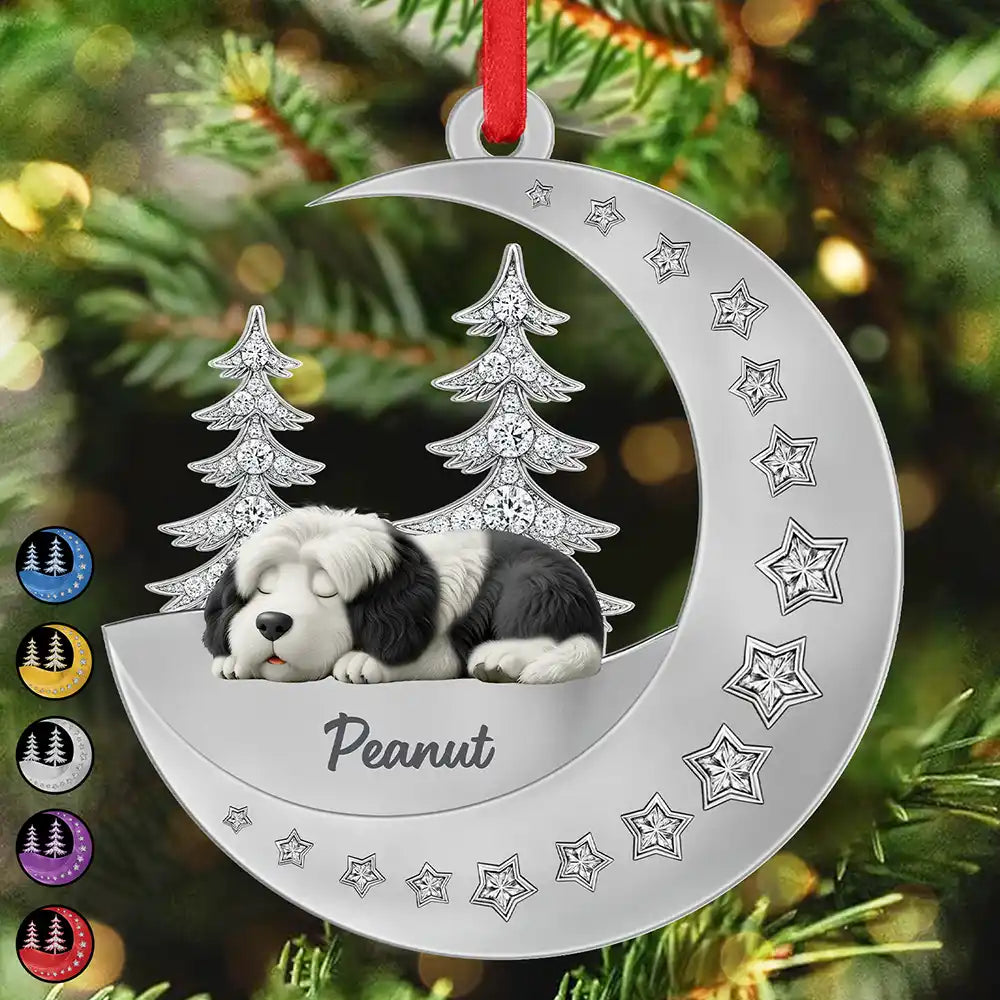 3D Effect Dog Lying On The Moon Printed Gemstones Art - Personalized Metal Ornament