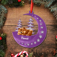 Dog Lovers,Dog Mom,Dog Dad,Pet Lovers,Pet Mom,Pet Dad,Happy,Christmas - 3D Effect Dog Lying On The Moon Printed Gemstones Art - Personalized Metal Ornament