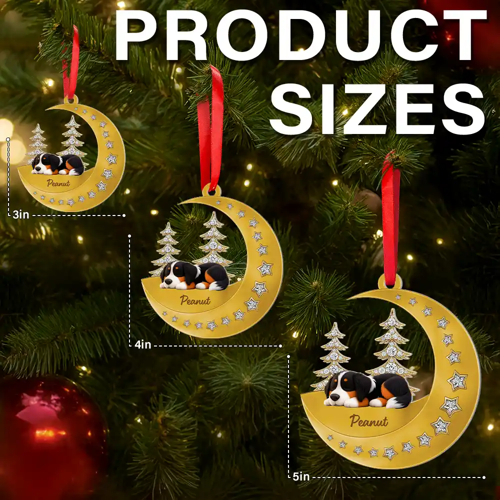 Dog Lovers,Dog Mom,Dog Dad,Pet Lovers,Pet Mom,Pet Dad,Happy,Christmas - 3D Effect Dog Lying On The Moon Printed Gemstones Art - Personalized Metal Ornament