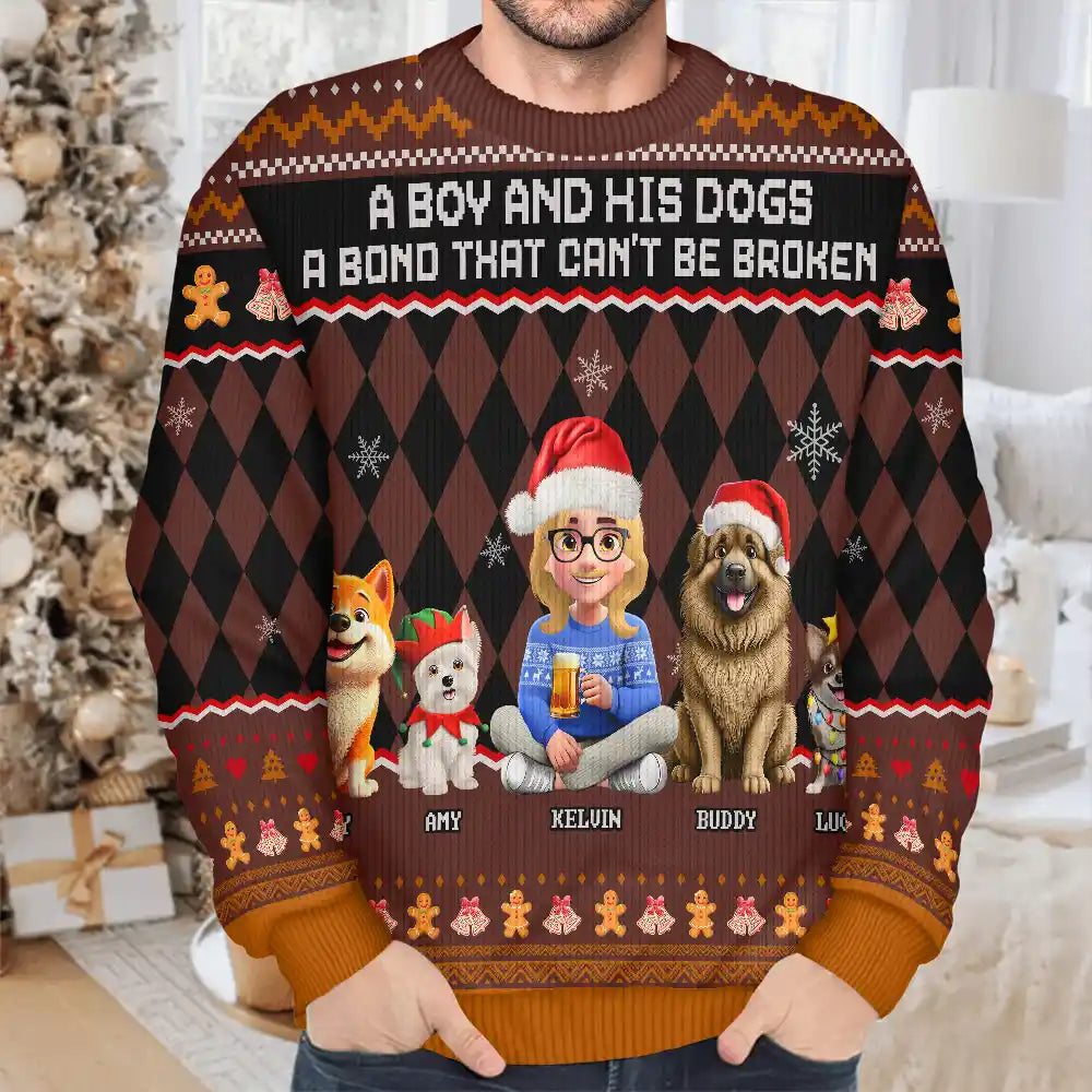 Pet Lovers,Pet Mom,Pet Dad,Dog Lovers,Dog Mom,Dog Dad,Happy,Christmas - A Bond That Can't Be Broken Dog Lover 3D Effect - Personalized Unisex Ugly Sweater