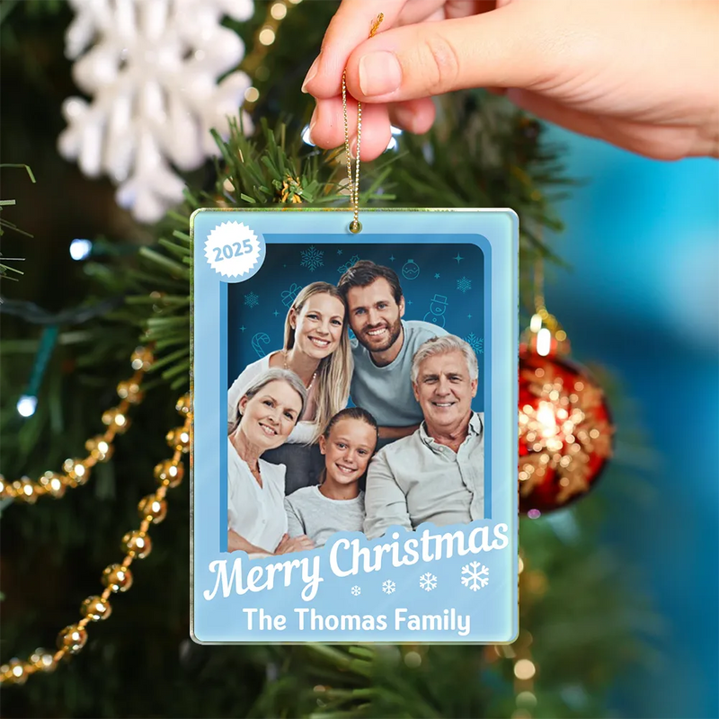 Family,Parents,Gift For Grandparents,Gift For Kids,Happy,Christmas,Custom Photo - Custom Photo Christmas Sitting Family Toy Box - Personalized Custom Shaped Acrylic Ornament