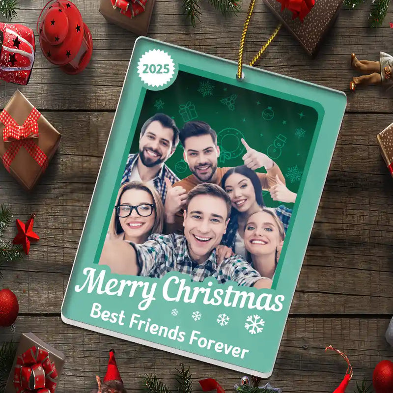 Family,Parents,Gift For Grandparents,Gift For Kids,Happy,Christmas,Custom Photo - Custom Photo Christmas Sitting Family Toy Box - Personalized Custom Shaped Acrylic Ornament