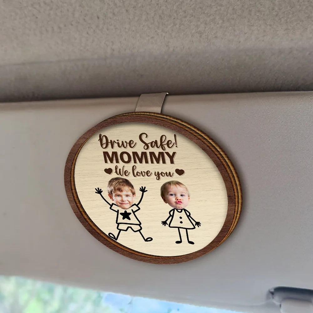 Stick Figure,Gift For Father,Gift For Grandpa,Gift For Mother,Gift For Grandma,Happy - Custom Photo Drive Safe Grandpa Daddy Kid Stick Figures - Personalized Custom Shaped Car Visor Clip