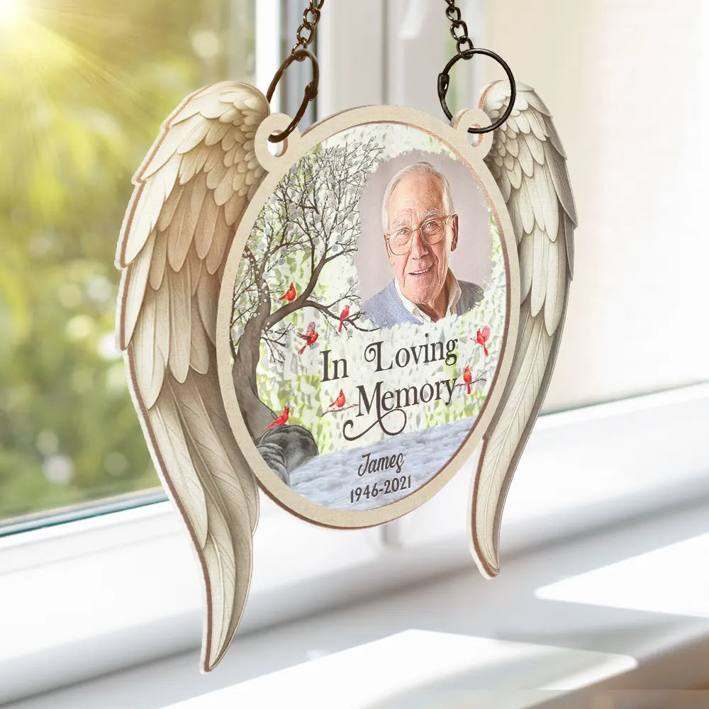 Memorial,Family,Parents,Gift For Grandparents,Sad,Custom Photo - Custom Photo I'm Always With You Angel Wings - Personalized Window Hanging Suncatcher Ornament