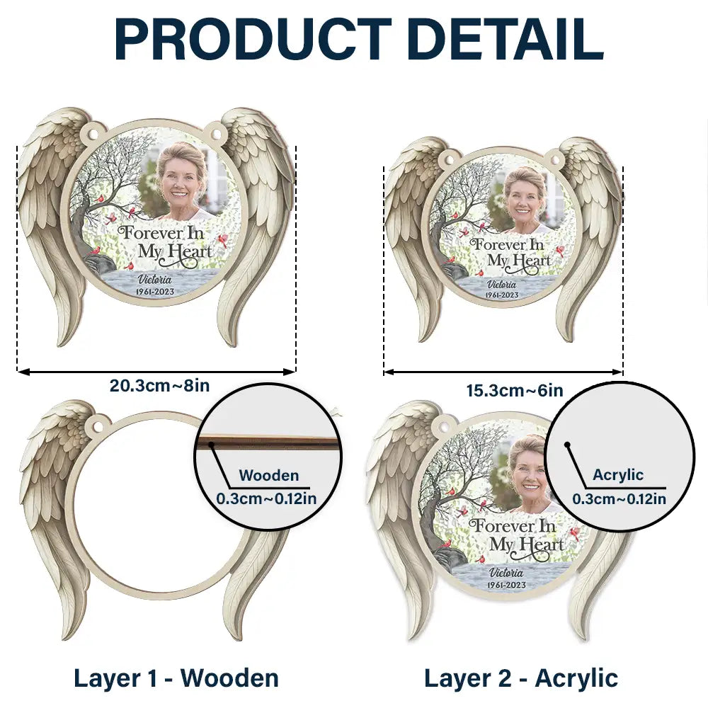 Memorial,Family,Parents,Gift For Grandparents,Sad,Custom Photo - Custom Photo I'm Always With You Angel Wings - Personalized Window Hanging Suncatcher Ornament