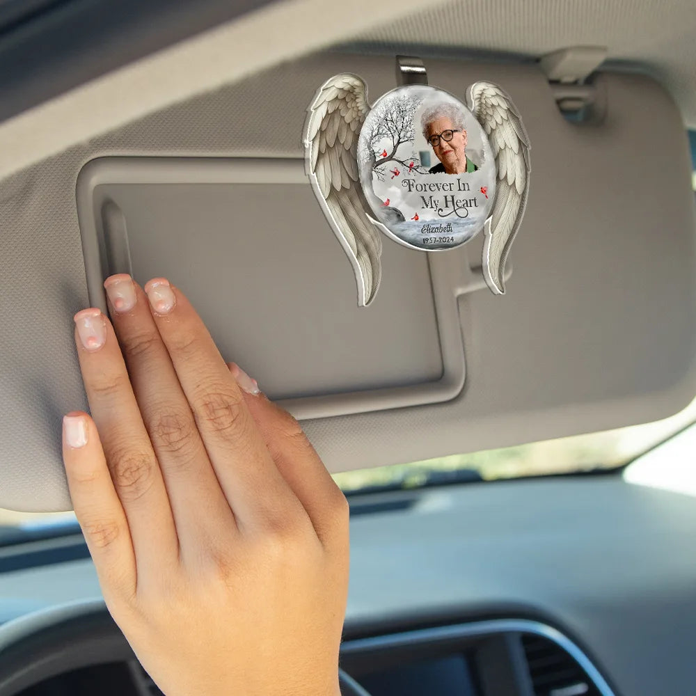 Memorial,Family,Parents,Gift For Grandparents,Sad,Custom Photo - Custom Photo I'm Always With You Angel Wings - Personalized Custom Shaped Acrylic Car Visor Clip