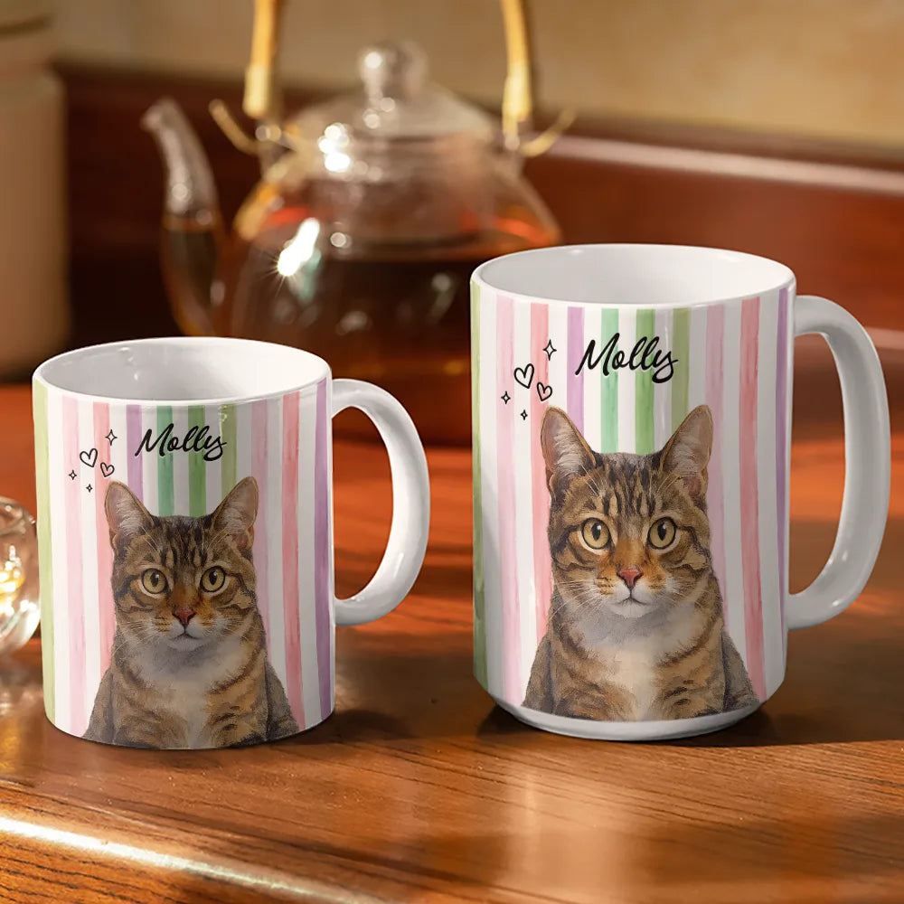 Custom Photo Realistic Watercolor Art Dog Cat Stripe Colors - Personalized White Edge-to-Edge Mug