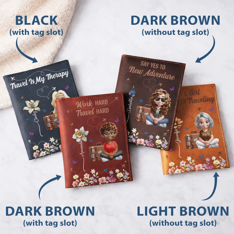 Gift For Yourself,Gift For Women,Gift For Men,Happy,Travel - Just A Girl Who Loves Traveling Birth Flower - Personalized Leather Passport Holder