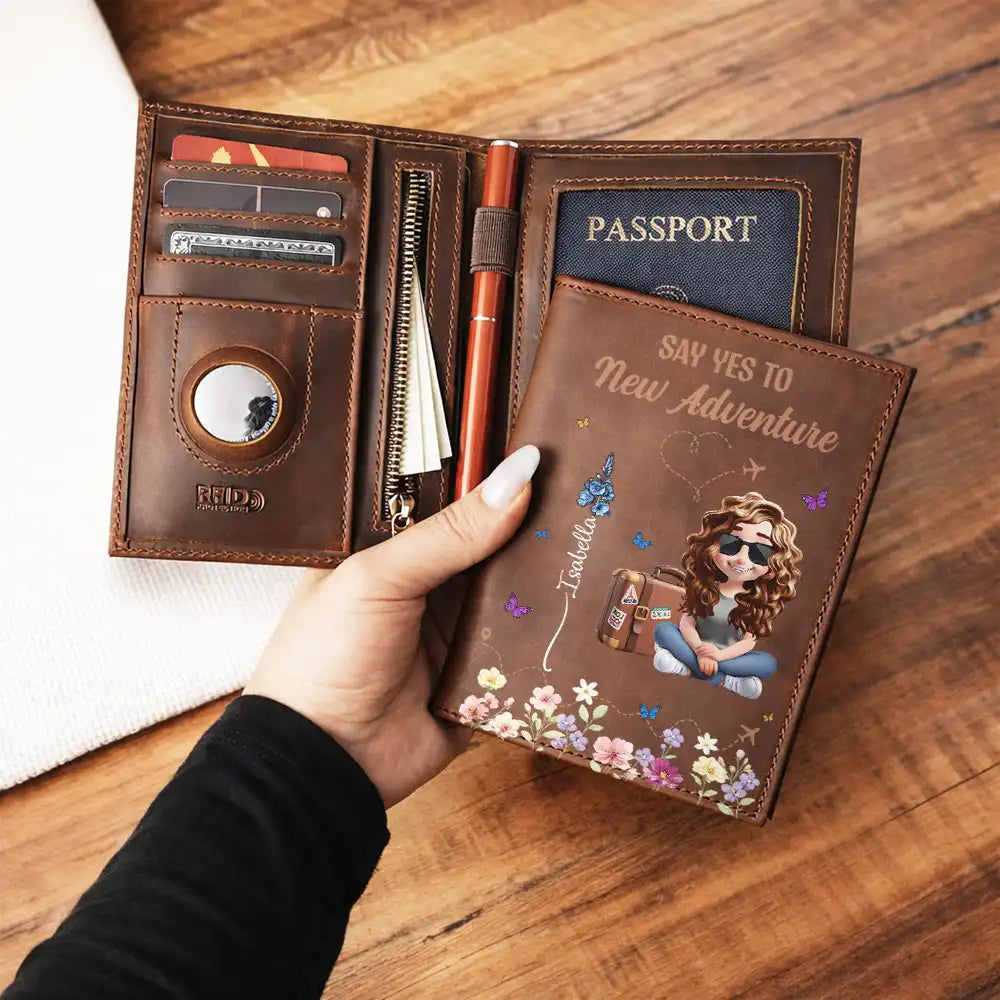 Gift For Yourself,Gift For Women,Gift For Men,Happy,Travel - Just A Girl Who Loves Traveling Birth Flower - Personalized Leather Passport Holder