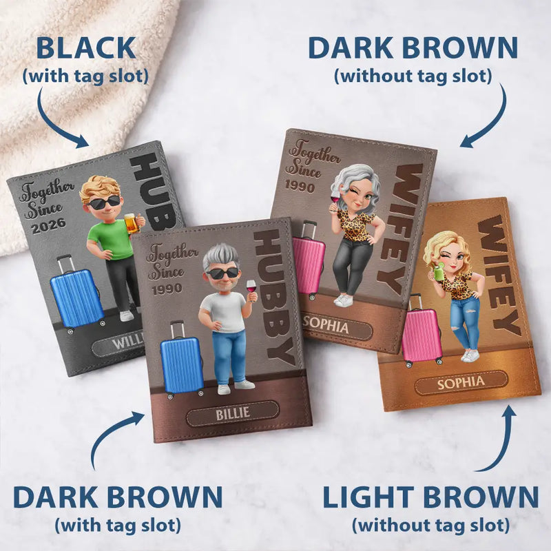 Gift For Couples,Old Couples,Gift For Husband,Gift For Wife,Gift For Boyfriend,Gift For Girlfriend,Travel,Happy - Hubby Wifey Together Turban Couple - Personalized Combo 2 Leather Passport Holders