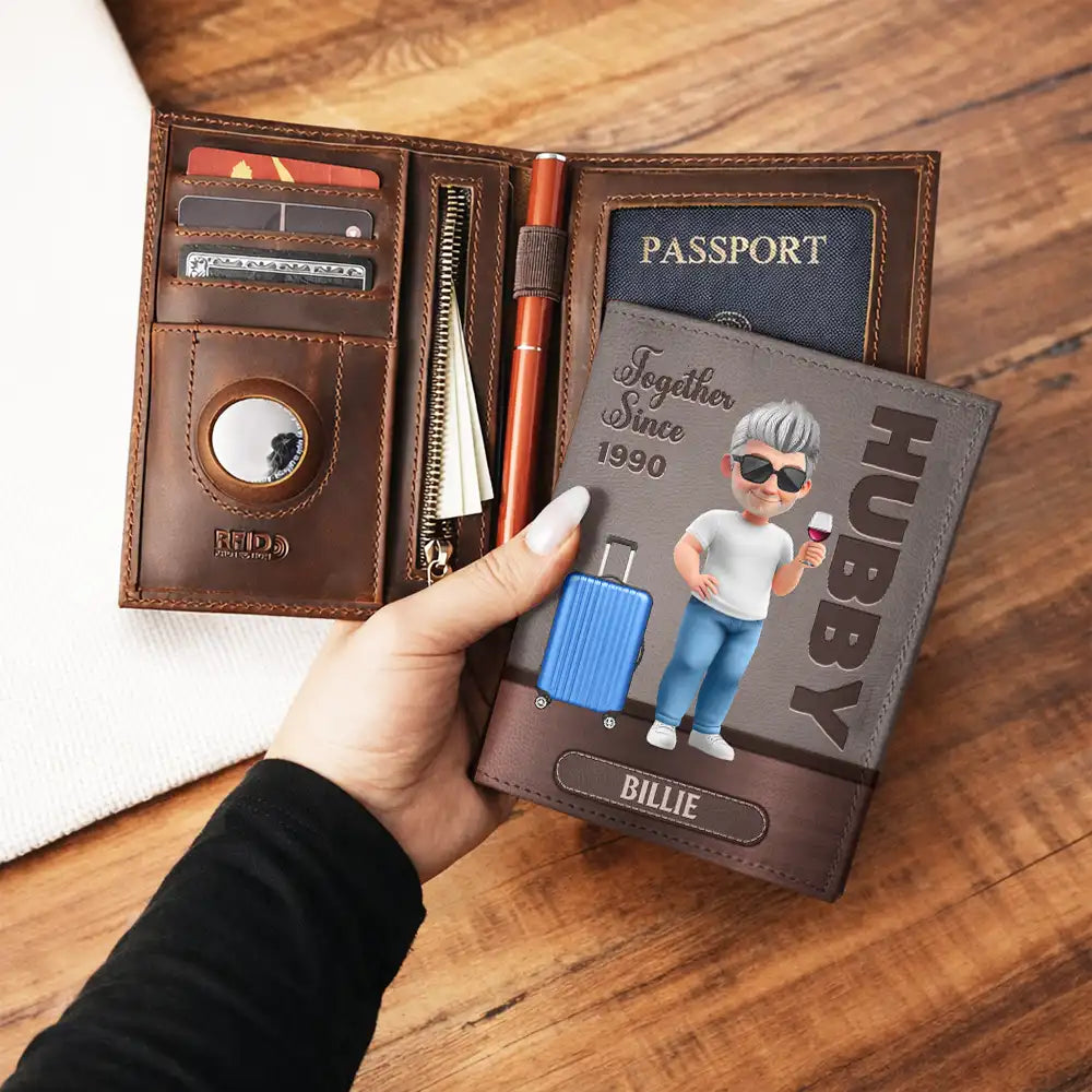 Gift For Couples,Old Couples,Gift For Husband,Gift For Wife,Gift For Boyfriend,Gift For Girlfriend,Travel,Happy - Hubby Wifey Together Turban Couple - Personalized Combo 2 Leather Passport Holders