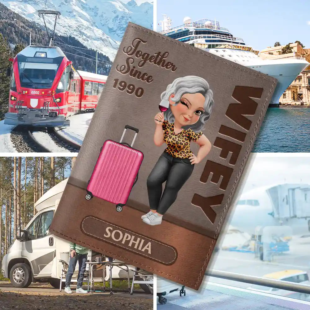 Gift For Couples,Old Couples,Gift For Husband,Gift For Wife,Gift For Boyfriend,Gift For Girlfriend,Travel,Happy - Hubby Wifey Together Turban Couple - Personalized Combo 2 Leather Passport Holders