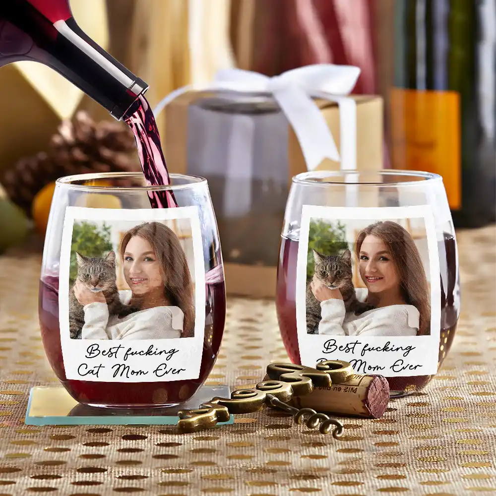 Pet Lovers,Pet Mom,Dog Lovers,Dog Mom,Cat Lovers,Cat Mom,Happy,Custom Photo - Custom Photo A Woman Cannot Survive On Wine Alone - Personalized Stemless Wine Glass
