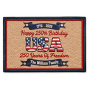 Family,Happy,Parents,Gift For Grandparents - Faux Embroidery Effect Stars And Stripes Happy USA 250Th Birthday - Personalized Doormat