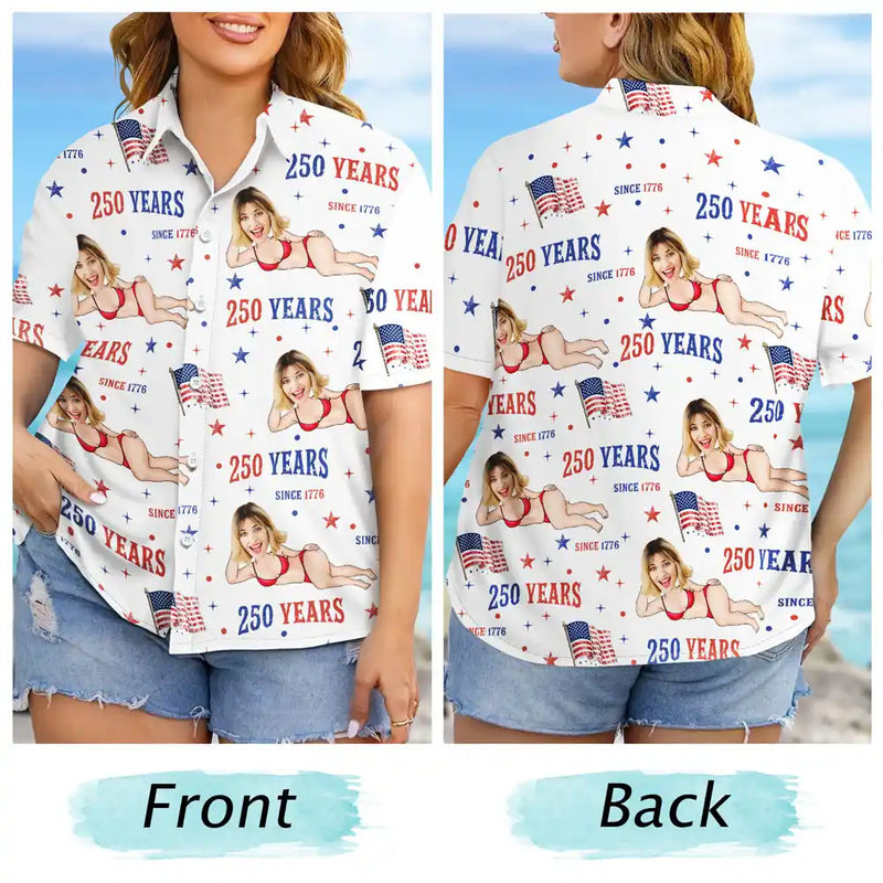 Gift For Father,Gift For Grandpa,Funny,Custom Photo - Custom Photo Star & Stripes 250 Years Anniversary Funny Man Woman - Personalized Hawaiian Shirt