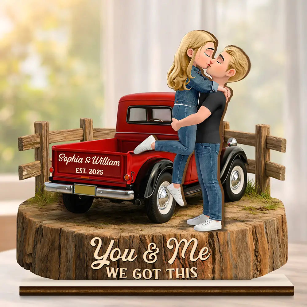 Gift For Couples,Gift For Husband,Gift For Wife,Gift For Boyfriend,Gift For Girlfriend,LGBT,Love - Flannel Standing Couple You And Me We Got This - Personalized Custom Shaped Wooden Plaque