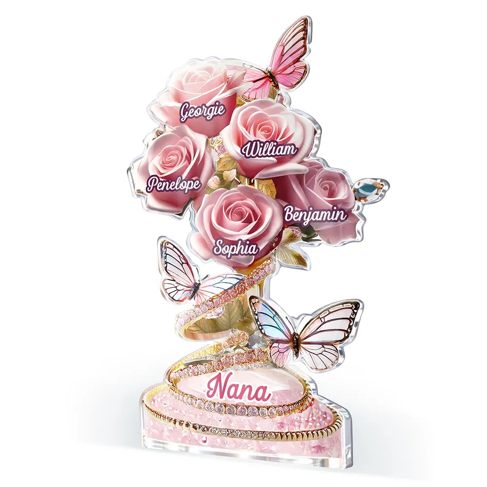 Gift For Grandma,Gift For Mother,Love,Happy - Handpicked Just For Mom Grandma 3D Crystal Effect Roses - Personalized Custom Shaped Acrylic Plaque