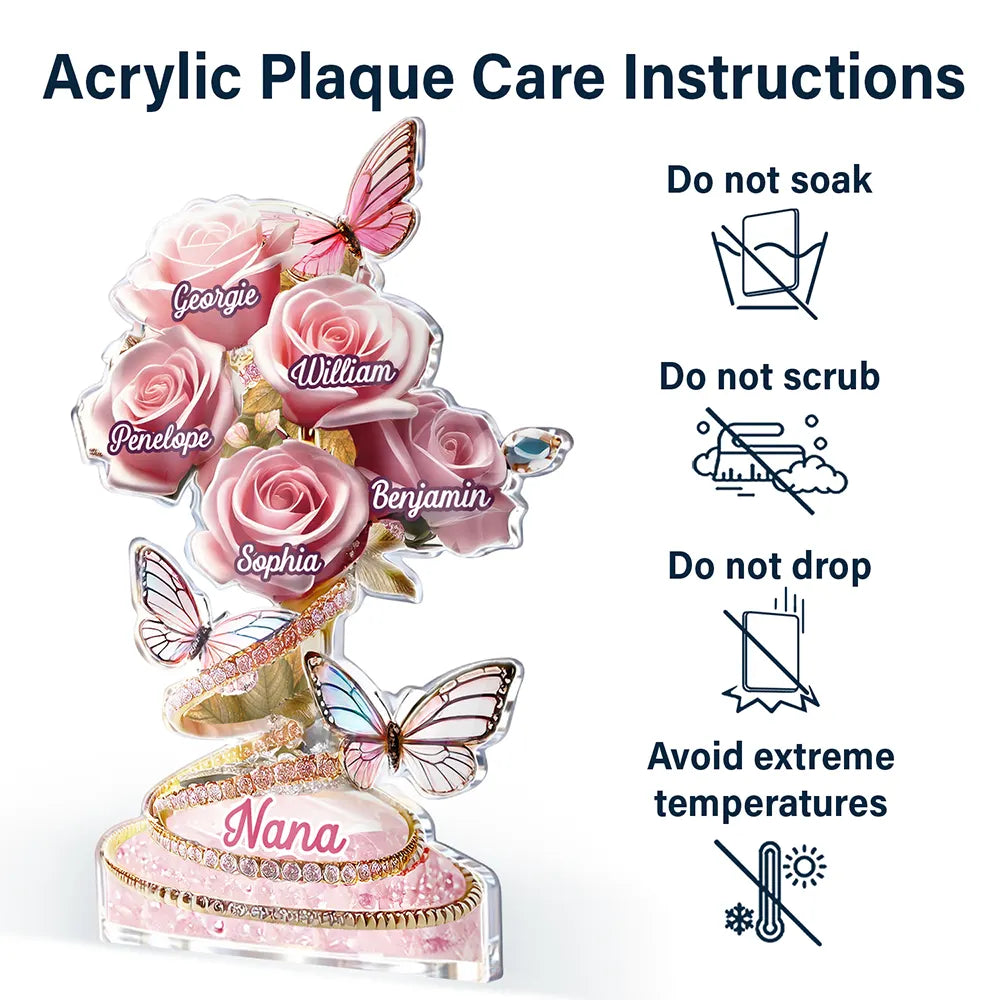 Gift For Grandma,Gift For Mother,Love,Happy - Handpicked Just For Mom Grandma 3D Crystal Effect Roses - Personalized Custom Shaped Acrylic Plaque