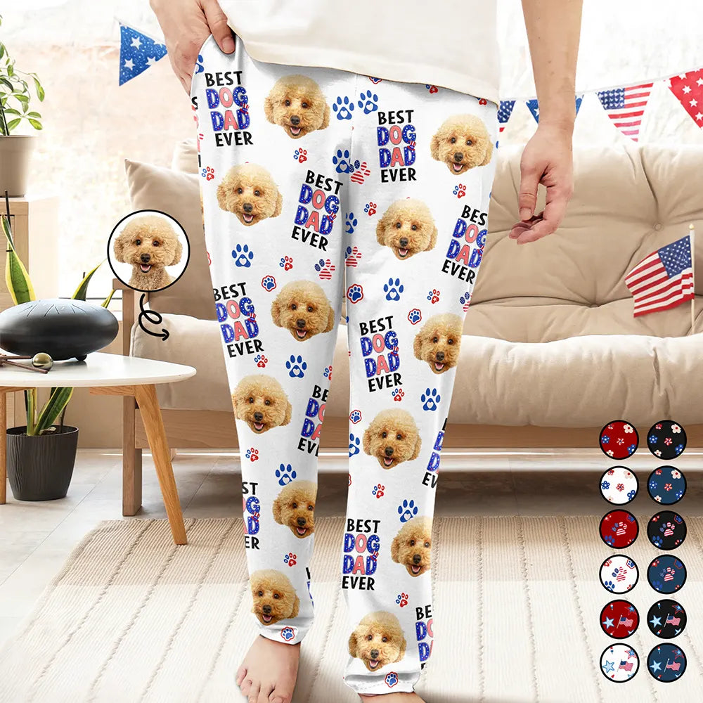 Pet Lovers,Pet Mom,Pet Dad,Dog Lovers,Dog Mom,Dog Dad,Cat Lovers,Cat Mom,Cat Dad,Happy,Photo,Icon - Custom Photo US Flag Best Pet Mom Dad Ever - Personalized Pajama Pants