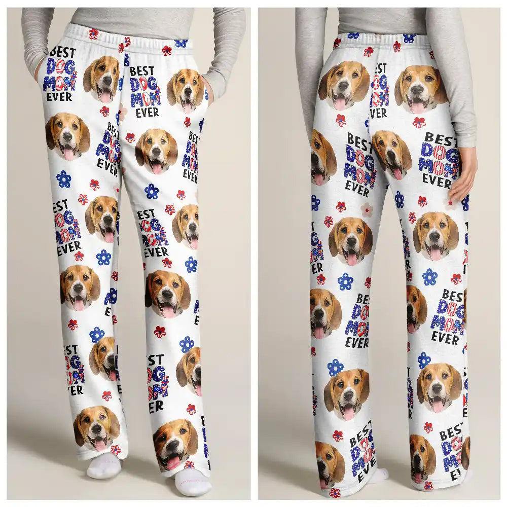 Pet Lovers,Pet Mom,Pet Dad,Dog Lovers,Dog Mom,Dog Dad,Cat Lovers,Cat Mom,Cat Dad,Happy,Photo,Icon - Custom Photo US Flag Best Pet Mom Dad Ever - Personalized Pajama Pants