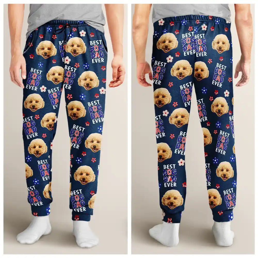 Pet Lovers,Pet Mom,Pet Dad,Dog Lovers,Dog Mom,Dog Dad,Cat Lovers,Cat Mom,Cat Dad,Happy,Photo,Icon - Custom Photo US Flag Best Pet Mom Dad Ever - Personalized Pajama Pants
