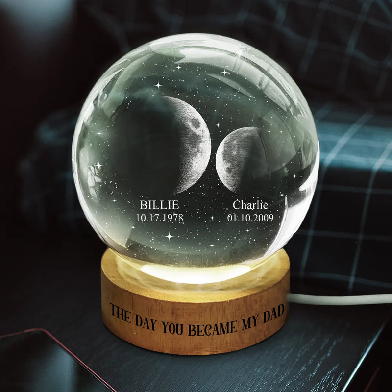 Gift For Father,Gift For Grandpa,Gift For Mother,Gift For Grandma,Non-Eng,Moon Phase,Proud - Moon Phase The Day You Became My Dad Granpda - Personalized Crystal Globe Lamp