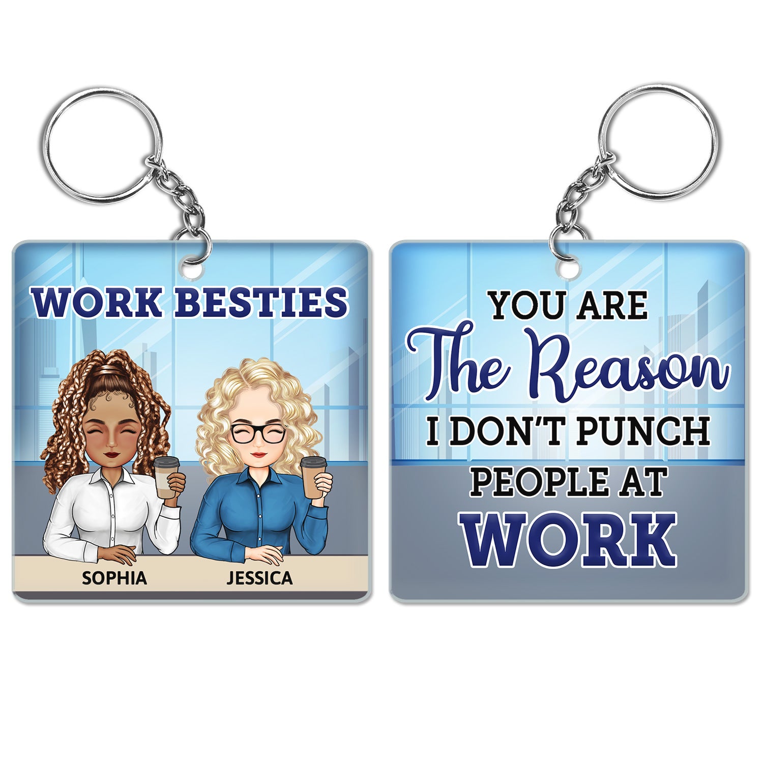 You Are The Reason I Don't Punch People At Work Cartoon - Funny, Anniversary, Birthday Gifts For Colleagues, Coworker, Besties - Personalized Custom Acrylic Keychain