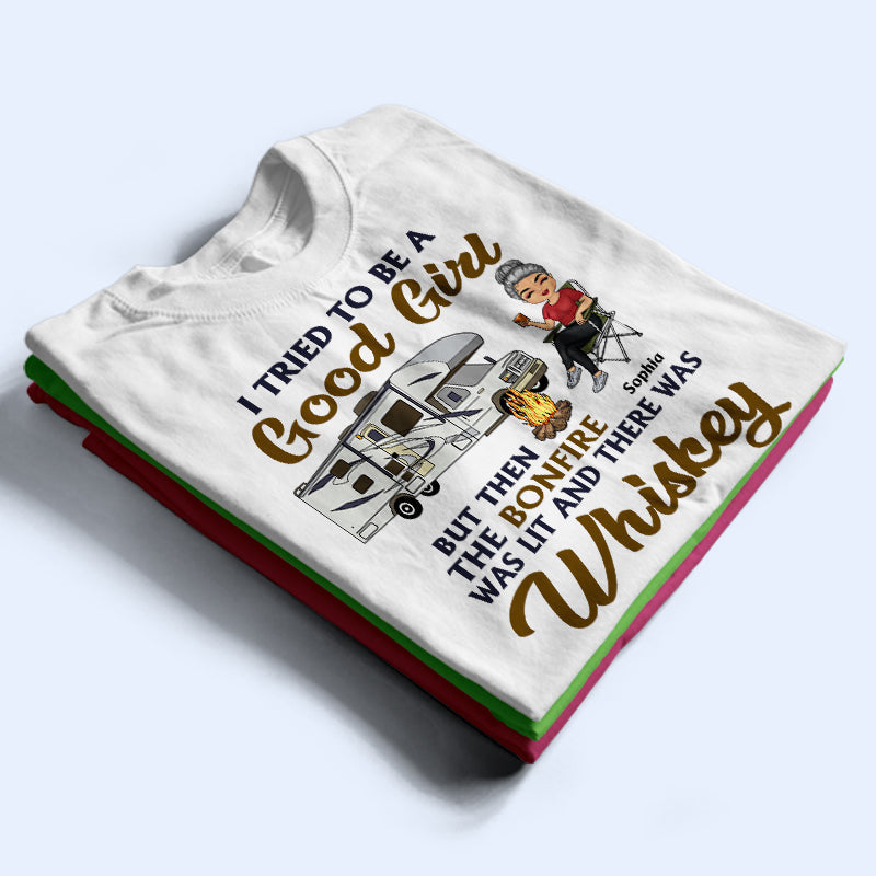 I Tried To Be A Good Girl Camping - Personalized Custom T Shirt