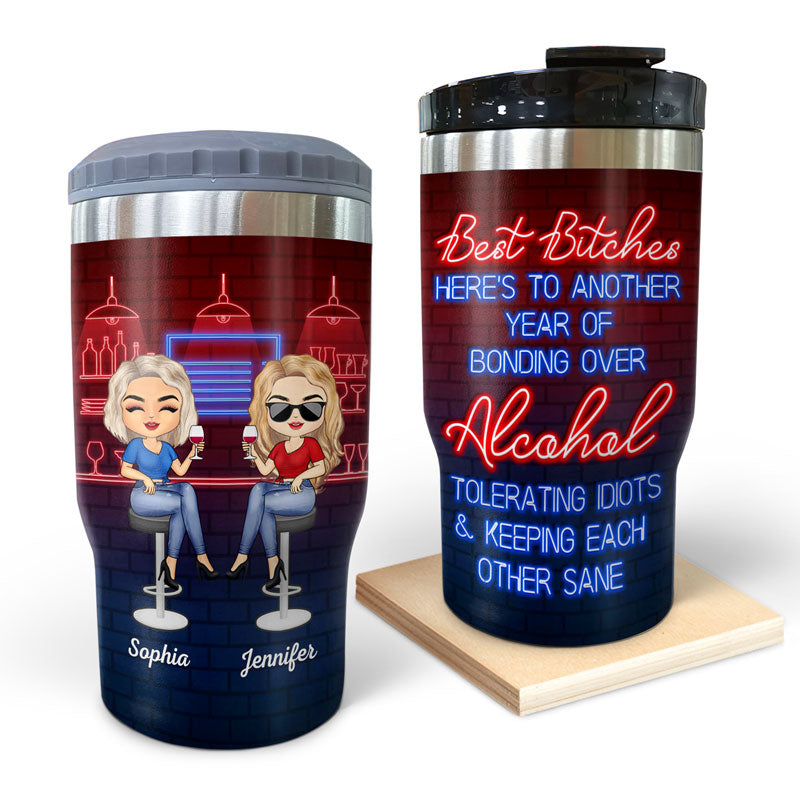 Here's To Another Year Of Bonding Over Alcohol Best Friends - Bestie BFF Gift - Personalized Custom Triple 3 In 1 Can Cooler