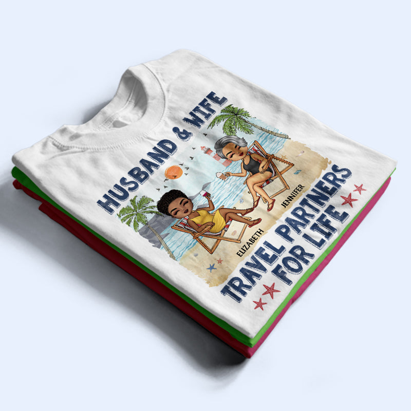Mari et femme, partenaires de voyage pour la vie, voyage à la plage, mari et femme - Cadeau pour couple - T-shirt personnalisé